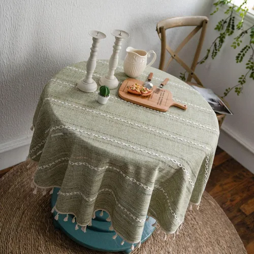 Miniatura 2 de Mantel de primavera de lino de algodón verde salvia, mantel pesado bohemio de granja - Mantel de verano vintage para fiesta, cocina, comedor