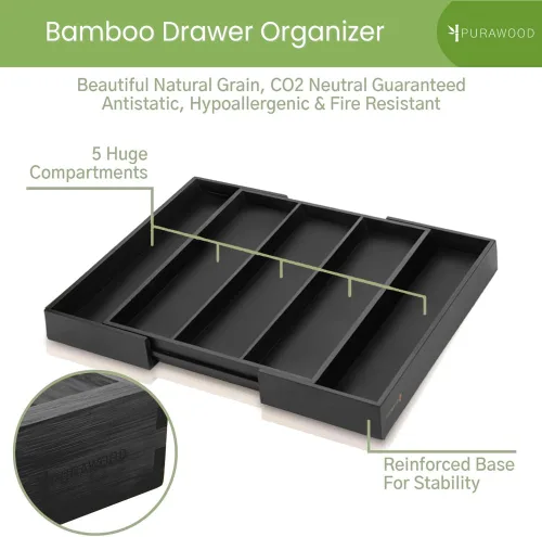 Miniatura 3 de Organizador de Cajón de Cocina Purawood - Organizador de Utensilios Extensible para Cocina, Bandeja de Cuchillos y Organizador de Cubiertos, 3-5