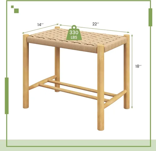 Miniatura 3 de Giantex Juego de 2 taburetes de madera, sillas bohemias sin espalda de 18 pulgadas de alto con patas de madera de goma, carga máxima de 330 libras