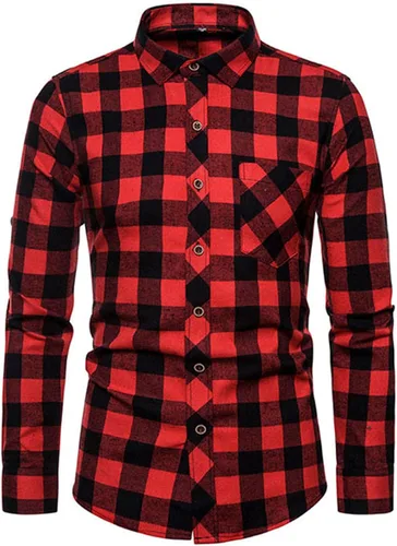 Vifucz Camisetas para hombres Botones Abajo Tops a Cuadros Cuello Alto Manga Larga Camisetas Casuales Túnica Ropa
