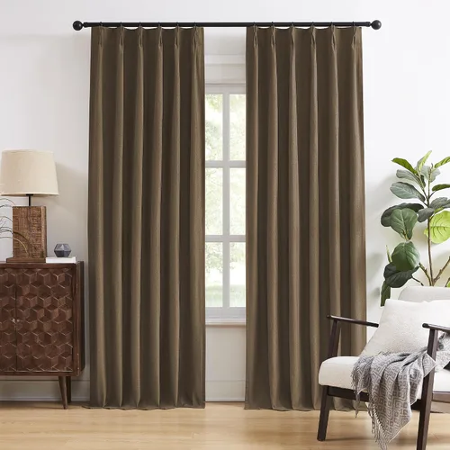 DUALIFE - Cortinas opacas de 63 pulgadas de largo, color marrón chocolate, con pinzas y plegadas, con pestaña trasera y ganchos, de lino, cortinas
