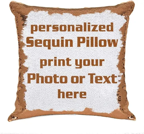 Miniatura 11 de Funda de almohada con lentejuelas para fotos/texto, imagen oculta, regalo personalizado único para amigos, familia, mascotas, lentejuelas negras