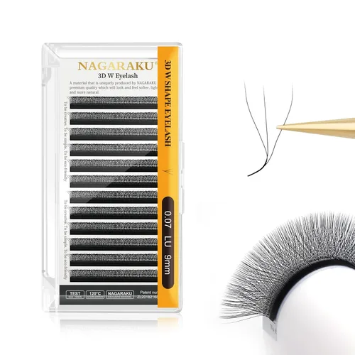 Miniatura 176 de NAGARAKU Extensiones de pestañas Double Tips 4D W, suministros con puntas dobles, gruesas con rizado D de 0.07 mm, bandeja mixta 8-15 mm, 0.07-D
