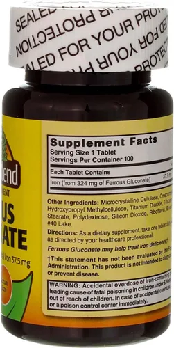 Miniatura 4 de Nature`s Blend Tabletas de gluconato ferroso 325 mg 100 unidades por botella (5 botellas)