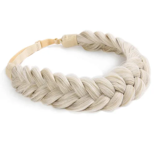 Miniatura 24 de Diadema trenzada sintética clásica de cabello con hebras anchas para boda, trenzas esponjosas desordenadas, banda para peluca, accesorio de belleza