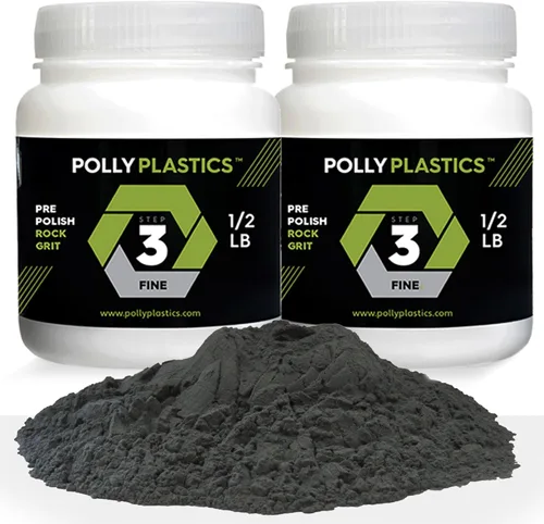 Polly Plastics Rock Tumbler - Recambio de grano medio, grano de carburo de silicio 500 prepulido, etapa 3 para piedras de rodar (paquete de 2) (1