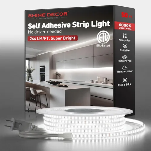 Miniatura 13 de Shine Decor Tira de luz LED súper brillante de 4000LM, Plug & Play de 120V sin controlador, cableado fácil, sin parpadeo, resistente a la intemperie