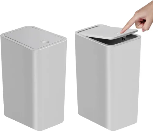 Miniatura 11 de TIPGO Basurero de baño con tapa, cubo de basura delgado de 10 litros/2.6 galones, cesta de basura pequeña con tapa desplegable para cocina, Negro