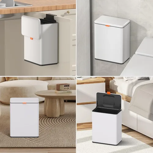 Miniatura 6 de Mbillion Cubo de basura colgante de compostaje de cocina con tapa, de acero inoxidable, de 2.1 galones, para armario de cocina, cubo de basura Blanco