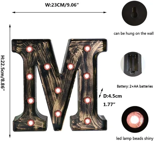 Miniatura 5 de Oycbuzo - Cartel de letras con luces LED doradas y negras, estilo industrial y clásico, para decoración de cafeterías, bodas, fiestas de cumpleaños