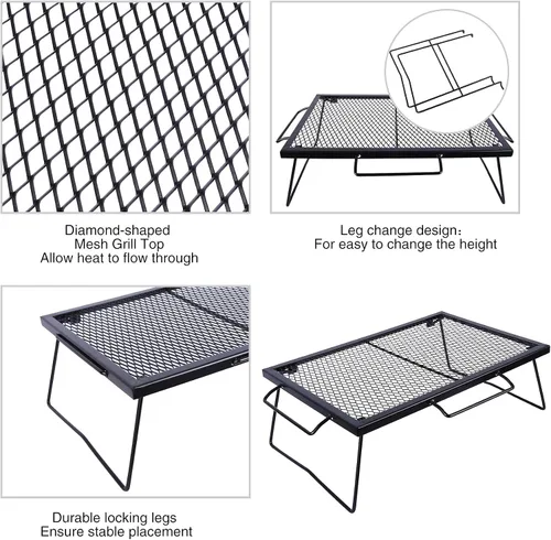 Miniatura 2 de REDCAMP Parrilla Plegable de Camping 2 en 1, Parrilla Plegable de Mesa para Cocina al Aire Libre con Fuego Descubierto para Acampar, Parrilla