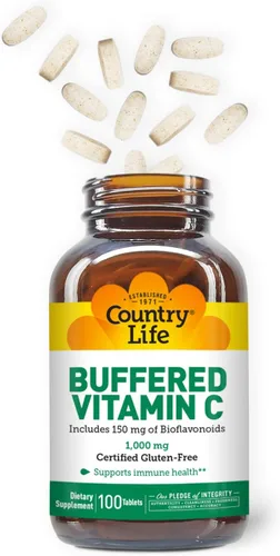 Miniatura 6 de Country Life Vitamina C tamponada de 1000 mg con bioflavonoides, calcio, magnesio, potasio, apoyo inmunológico, cápsulas veganas, sin gluten, suave