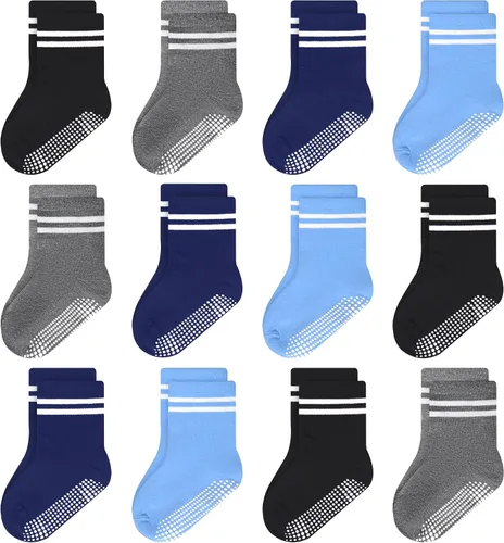 Miniatura 9 de ELUTONG - Calcetines para niños con agarre, antideslizantes, 12 pares para niños, niñas, bebés de 1 a 7 años