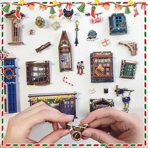 Miniatura 6 de Kit de manualidades para rincón de lectura DIY - Kit de casa en miniatura estilo navideño para estanterías, rompecabezas de madera 3D con cubierta