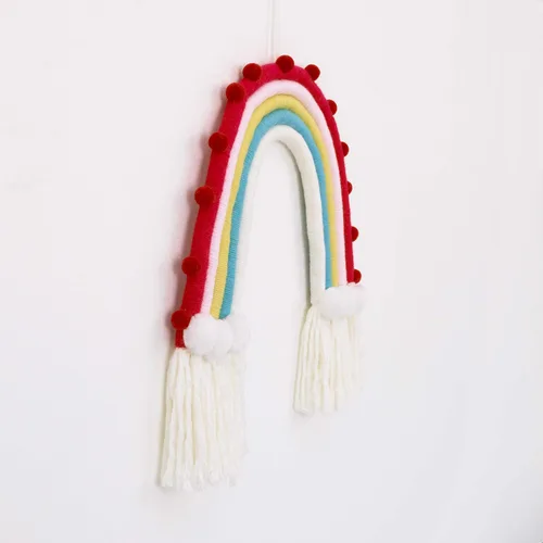 Miniatura 3 de NoJo Tapiz arcoíris y decoración de pared de hilo blanco, rojo, rosa, amarillo, azul (7113019P)