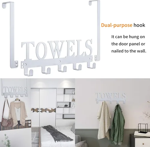 Miniatura 2 de Kuhome Toallero de ganchos para colgar sobre la puerta, para baño/dormitorio/cocina/piscina, para colgar toallas de playa/batas de baño, para Gris
