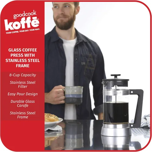 Miniatura 2 de Goodcook Koffe - Prensa de café de vidrio para 8 tazas con marco de acero inoxidable