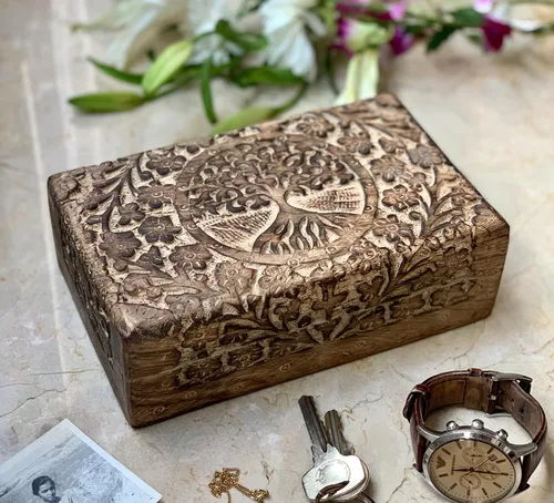 Miniatura 27 de Gran regalo de cumpleaños y inauguración de la casa, joyero de madera decorativo hecho a mano con talla del árbol de la vida, organizador, recuerdo