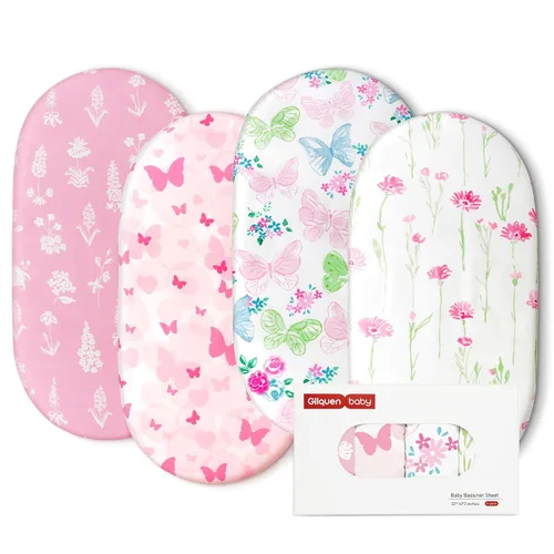 Miniatura 18 de Gllquen Baby Paquete de 4 sábanas de moisés, transpirable y acogedora, sábana bajera elástica para cuna de viaje, patrón floral de moda, sábanas