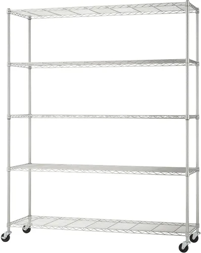 Miniatura 13 de Estantería de alambre ajustable de 5 niveles con ruedas, estante de alambre para organización de cocina, almacenamiento de garaje, capacidad de 400