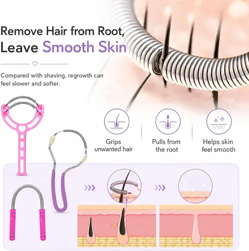 Miniatura 3 de Removedor de vello primaveral – Paquete de 4 depiladoras de resorte de acero inoxidable – Removedor de vello facial para mujeres, cara, barbilla