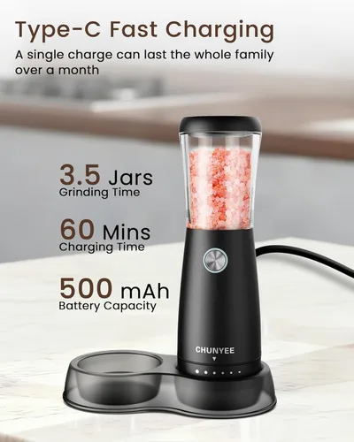 Miniatura 5 de Electric Salt and Pepper Grinder Set - Automatic Stainless Steel Rechargeable Salt and Pepper Grinder Set with Storage Base, Large Capacity, LED