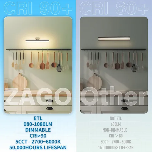 Miniatura 7 de ZAGO Lámpara de tocador de baño de 24 pulgadas sobre el espejo, LED moderna y rotacional montada en la pared, ajustable, cableada, con cable