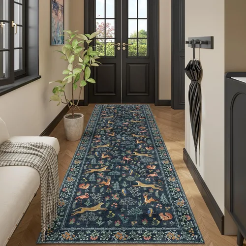 Miniatura 59 de DUKINO Alfombra de área de 6 x 9 pies, alfombra floral para sala de estar, ligera, antideslizante, lavable, alfombra de interior de pelo bajo