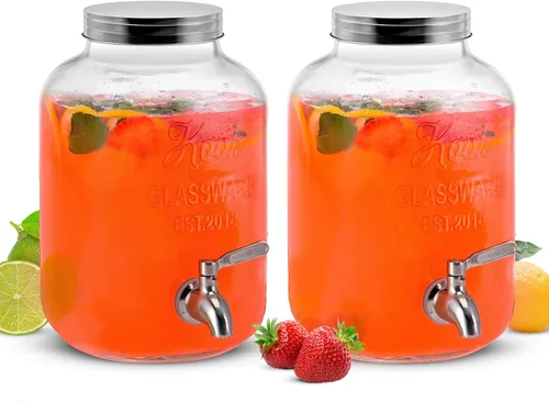 Dispensador de bebidas de vidrio Kook, 1 galón, grifo de acero inoxidable a prueba de fugas, frasco Mason transparente, gran almacenamiento de