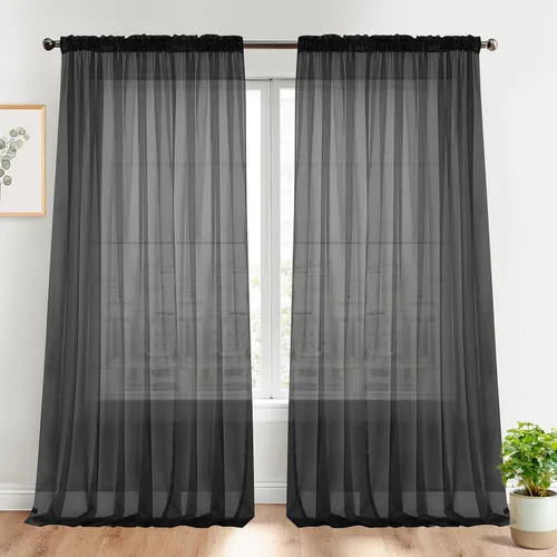 Miniatura 11 de Dreaming Casa Cortinas traslúcidas lisas con bolsillo para barra, 2 paneles de 52 pulgadas de ancho x 96 pulgadas de largo, color blanco
