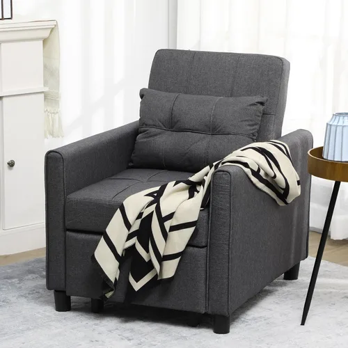 Miniatura 3 de HOMCOM Silla convertible 3 en 1, sofá cama individual multifuncional, silla extraíble con respaldo ajustable, almohada y bolsillos, color gris