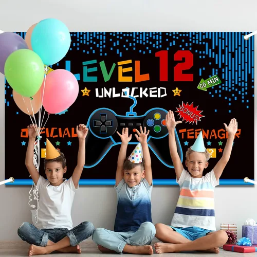 Miniatura 5 de Decoraciones de cumpleaños de videojuegos de 8, 9, 10, 11, 12, 13, 14 cumpleaños para niños, temática de videojuegos, accesorios de fotos, telón