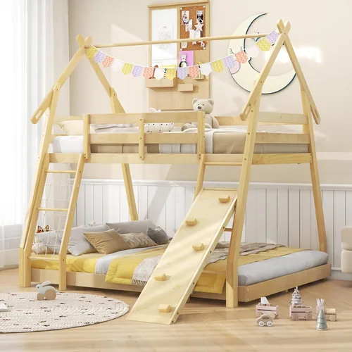 Miniatura 12 de Costzon Base de cama individual de madera, plataforma estable para niños, con techo y listones de alta resistencia, no necesita somier, bricolaje