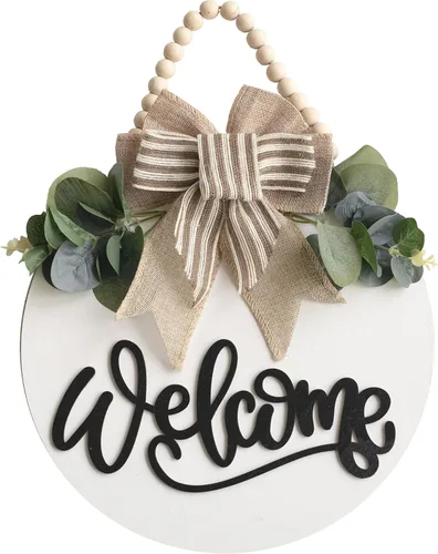 Miniatura 12 de Cartel de Bienvenida para Puerta Delantera con Decoración de Corona para Todas las Estaciones Decoración de Porche Delantero Colgante Regalo