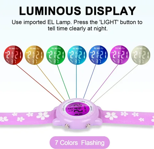 Miniatura 37 de Relojes LED impermeables para niños con alarma, juguetes para niños, regalos para niñas de 3 a 10 años