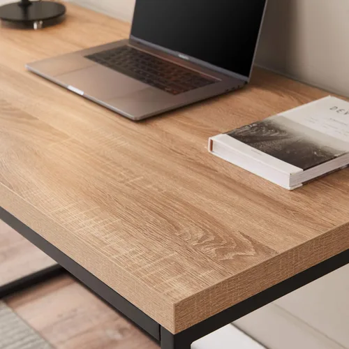 Miniatura 7 de CENSI Escritorio para computadora de 47 pulgadas, mesa de escritura industrial moderna con parte superior de madera de 1.6 pulgadas de grosor, marco