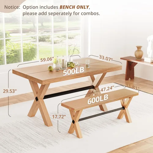 Miniatura 2 de LUE BONA Banco de comedor de 47 pulgadas con madera maciza, banco de cocina de granja con grano de madera natural, silla de comedor rectangular