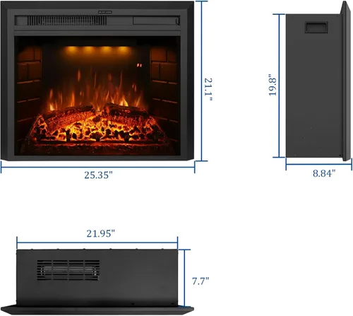 Miniatura 5 de Inserto eléctrico para chimenea de 22" de ancho, chimenea eléctrica de pared con control remoto, troncos realistas y sonido de chisporroteo