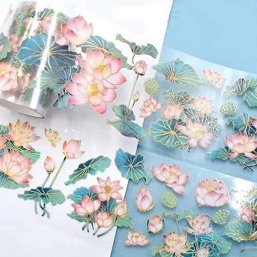 Miniatura 2 de Cinta washi de rosa para collage original de flores, creatividad, hecha a mano, para libro de diario, material PET con efecto láser (90395)