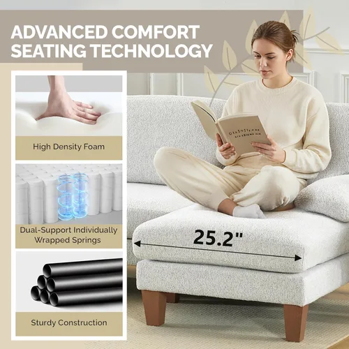 Miniatura 4 de VINGLI Sofá seccional en forma de U de 110' con dos chaise, sofá pequeño asequible con 4 asientos, sofás cómodos de tela chenille para sala