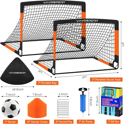 Miniatura 2 de VAVOSPORT Juego de porterías de fútbol para niños para patio trasero, 2 redes portátiles de 4 x 3 / 6 x 4 pies, mini equipo de entrenamiento