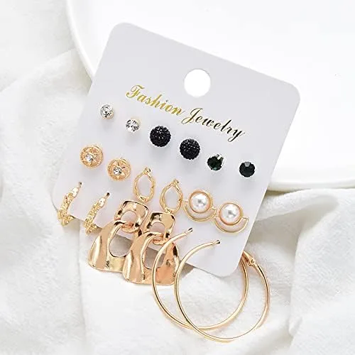 Miniatura 4 de Juego de 56 pares de aretes para mujer, aretes de aro de perla, varios aretes de tuerca, joyería simple y linda