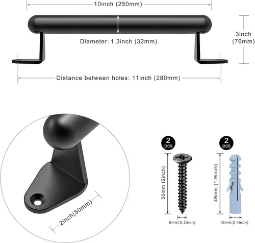 Miniatura 7 de SELEWARE Manija de puerta de granero, mango de puerta de metal resistente de 12 pulgadas para puerta corrediza de garaje de granero, barra