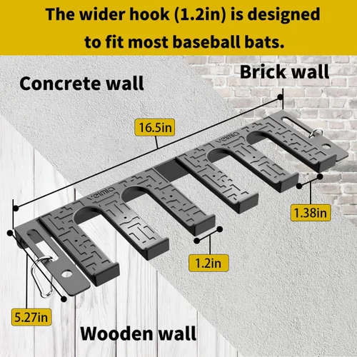 Miniatura 2 de veimia Soporte de pared para bates de béisbol, estante de almacenamiento para bates de béisbol, capacidad para 10 murciélagos en pared de madera