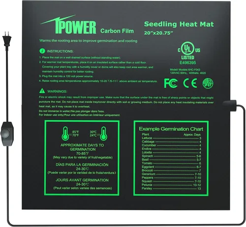 Miniatura 25 de iPower Tapete térmico de siembra de 10 x 20.75 pulgadas con película de carbono mejorada, almohadilla de inicio de germinación de plantas
