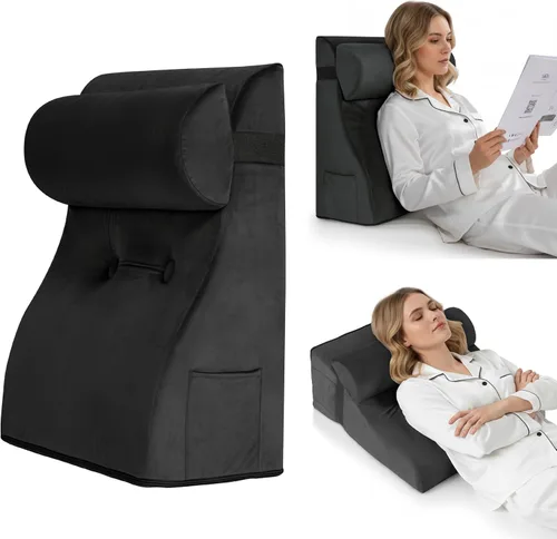 Miniatura 19 de Almohada de lectura de cuña de espuma viscoelástica para cama, almohada ergonómica para adultos con reposacabezas ajustable, almohada de cama