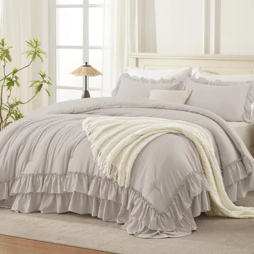 Miniatura 22 de Andency Juego de edredón blanco California King, 3 piezas ligero y esponjoso de granja shabby chic juegos de ropa de cama edredón, microfibra suave