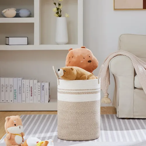 Miniatura 2 de VIPOSCO Cesta de lavandería grande, cesta de almacenamiento de cuerda tejida alta para mantas, juguetes, ropa sucia en la sala de estar, baño