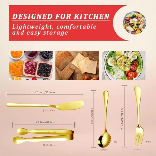 Miniatura 5 de Juego de cuchillos esparcidores de queso, 16 piezas, accesorios de charcutería, cuchillos de acero inoxidable para servir (dorado)
