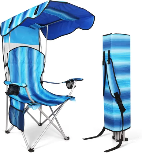 Miniatura 20 de VTOY Silla de camping portátil con dosel, silla plegable con toldo, silla Oxford 600D duradera para camping, playa, picnic, pesca y deportes 1
